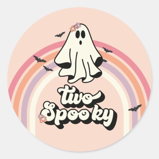 groovy Ghost retro Halloween Two Spooky Birthday Ronde Sticker (Voorkant)