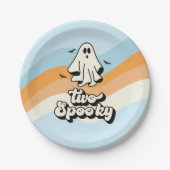 groovy Ghost retro Halloween Two Spooky blue Papieren Bordje (Voorkant)