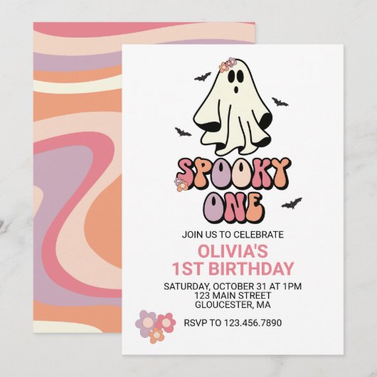 Groovy Ghost Spooky One Halloween Birthday Kaart (Voorkant / Achterkant)