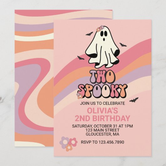 Groovy Ghost Twee Spook Halloween Verjaardagsuitno Kaart (Voorkant / Achterkant)
