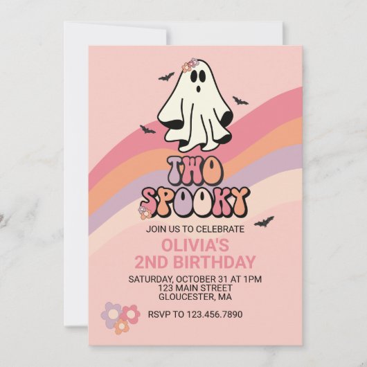 Groovy Ghost Two Spooky Halloween Birthday Invitat Kaart (Voorkant)