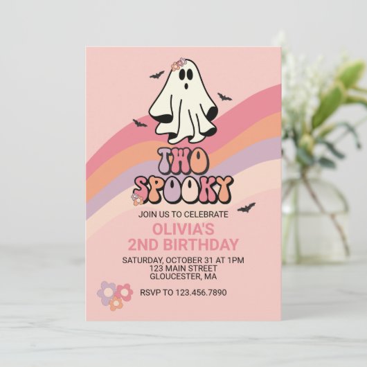 Groovy Ghost Two Spooky Halloween Birthday Invitat Kaart (Staand voorkant)