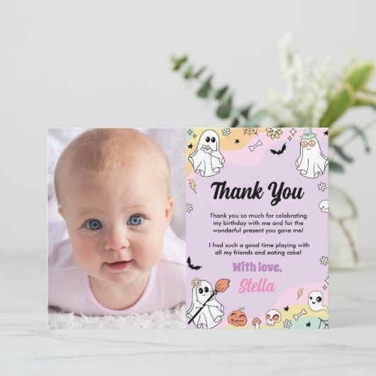 Groovy Ghost Verjaardag Foto Dank je kaart (Staand voorkant)