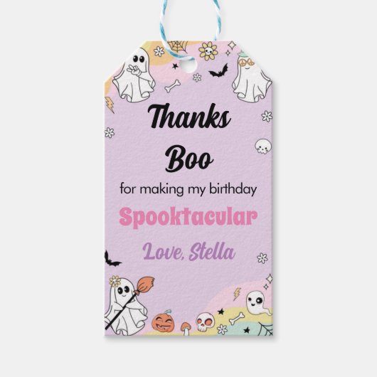 Groovy Ghost Verjaardagsfeestje Dank u Label Cadeaulabel (Voorkant)