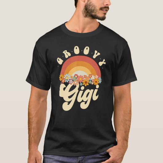 Groovy Gigi Retro Rainbow Colorful Flowers Design T-shirt (Voorkant)