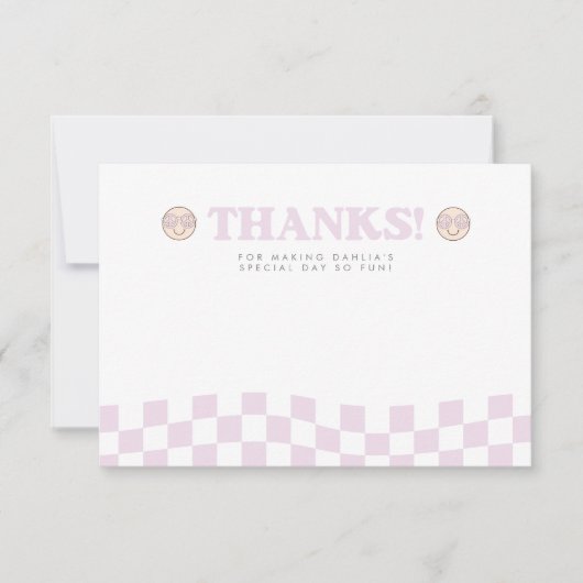 Groovy Girl Geruite Gelukkige Gezicht | 1e Verjaar Bedankkaart (Voorkant)