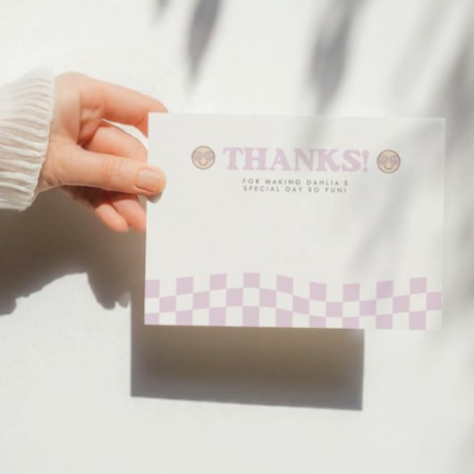 Groovy Girl Geruite Gelukkige Gezicht | 1e Verjaar Bedankkaart