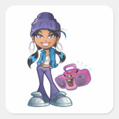 Groovy Girl met een stereo Vierkante Sticker (Voorkant)