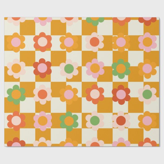 Groovy Girly Psychedelic Checkerboard, Y2K Cadeaupapier (Vlak)