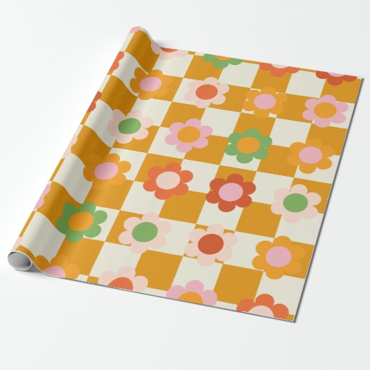 Groovy Girly Psychedelic Checkerboard, Y2K Cadeaupapier (Uitgerold)