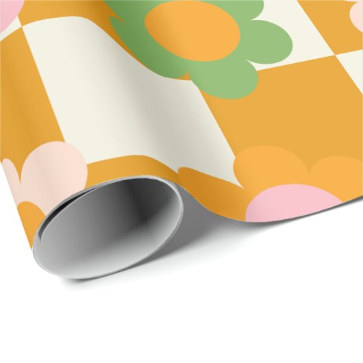 Groovy Girly Psychedelic Checkerboard, Y2K Cadeaupapier (Rol Hoek)