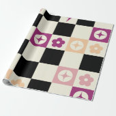 Groovy Girly Psychedelic Checkerboard, Y2K Wrappin Cadeaupapier (Uitgerold)