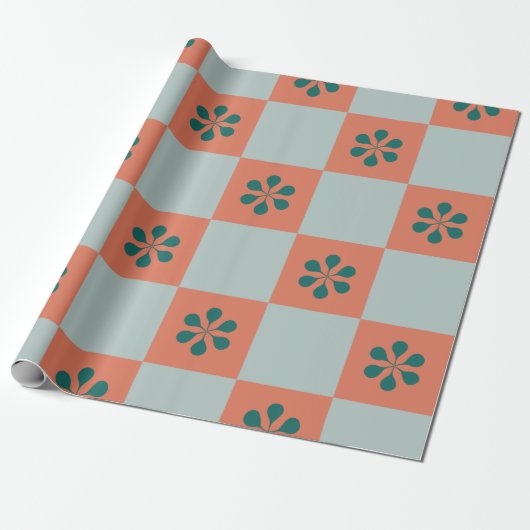 Groovy Girly Psychedelic Checkerboard, Y2K Wrappin Cadeaupapier (Uitgerold)