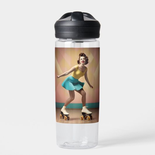 "Groovy Glide: Retro Rhythms op Schaats Wiel" Waterfles (Voorkant)