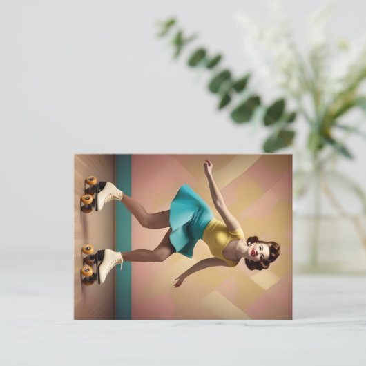Groovy Glide: Retro ritmes op Schaatsen wielen Briefkaart (Staand voorkant)