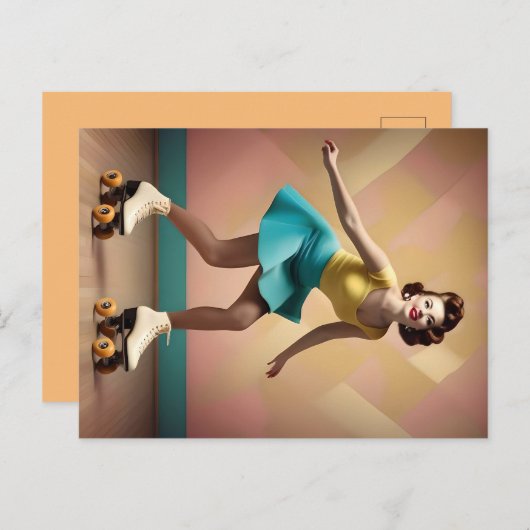 Groovy Glide: Retro ritmes op Schaatsen wielen Briefkaart (Voorkant / Achterkant)