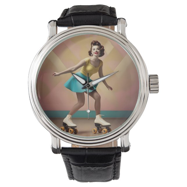 Groovy Glide: Retro ritmes op Schaatsen wielen Horloge (Voorkant)