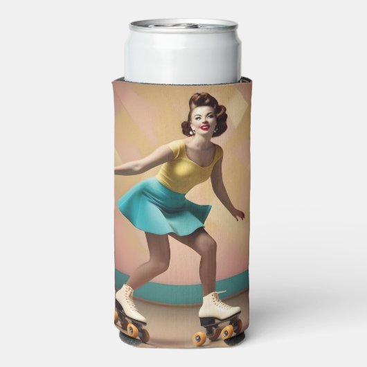 Groovy Glide: Retro ritmes op Schaatsen wielen Seltzer Blikjeskoeler (Seltzer Achterkant)