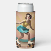 Groovy Glide: Retro ritmes op Schaatsen wielen Seltzer Blikjeskoeler (Seltzer Voorkant)