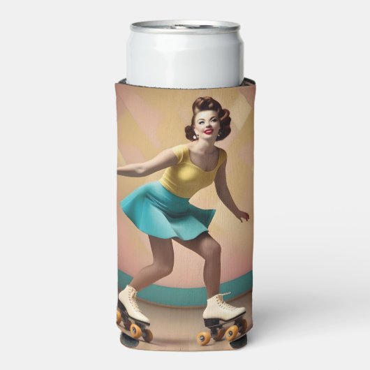 Groovy Glide: Retro ritmes op Schaatsen wielen Seltzer Blikjeskoeler (Seltzer Voorkant)