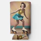 Groovy Glide: Retro ritmes op Schaatsen wielen Seltzer Blikjeskoeler (Achterkant)