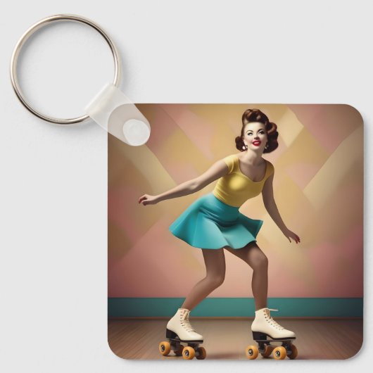 Groovy Glide: Retro ritmes op Schaatsen wielen Sleutelhanger (Voorkant)