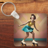 Groovy Glide: Retro ritmes op Schaatsen wielen Sleutelhanger (Voorkant)