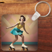 Groovy Glide: Retro ritmes op Schaatsen wielen Sleutelhanger (Achterkant)