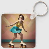 Groovy Glide: Retro ritmes op Schaatsen wielen Sleutelhanger (Achterkant)