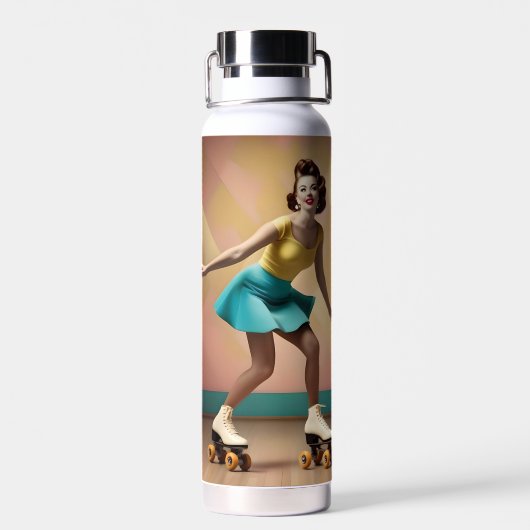 Groovy Glide: Retro ritmes op Schaatsen wielen Waterfles (Achterkant)