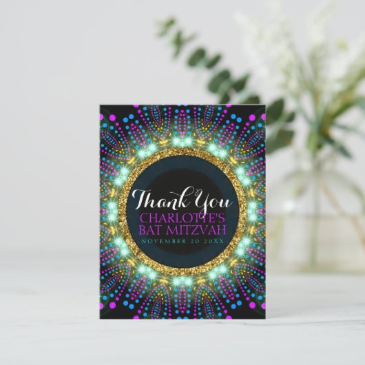 Groovy Glow Blacklight Bat Mitzvah Hartelijk dank Bedankkaart (Staand voorkant)