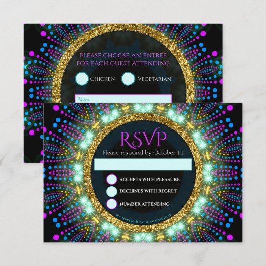 Groovy Glow Blacklight Bat Mitzvah RSVP-kaart Kaart (Voorkant / Achterkant)