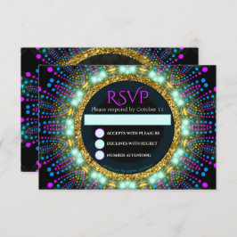Groovy Glow Blacklight Bat Mitzvah RSVP-kaart Kaart