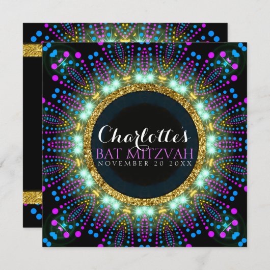 Groovy Glow Blacklight Bat Mitzvah Uitnodiging (Voorkant / Achterkant)