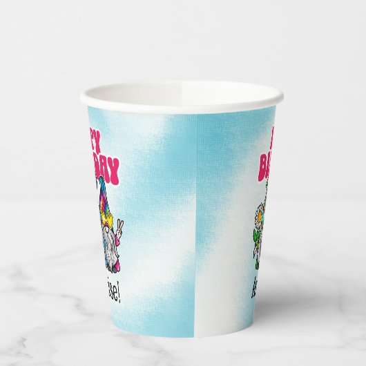 Groovy Gnomen Rainbow Tie Dye Verjaardag Papieren Bekers (Links)