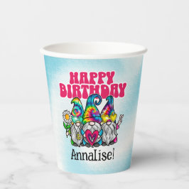 Groovy Gnomen Rainbow Tie Dye Verjaardag Papieren Bekers