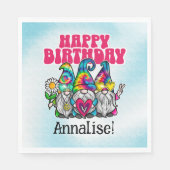 Groovy Gnomes Regenboog Tie Dye Verjaardagsfeestje Servet (Voorkant)