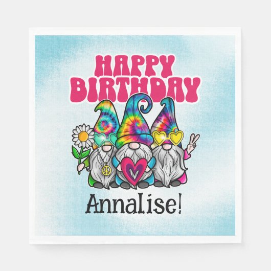 Groovy Gnomes Regenboog Tie Dye Verjaardagsfeestje Servet (Voorkant)