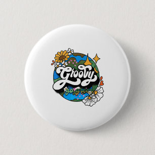 Groovy Go Green Earth Day Recycle Retro Boho Hippi Ronde Button 5,7 Cm
