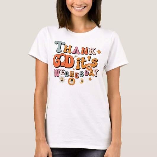 Groovy Godzijdank Het is woensdag 70s Positieve Vi T-shirt (Voorkant)