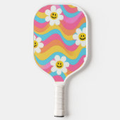 Groovy Golvende Smiley Bloem Retro Pickleball Paddle (Achterkant)