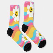 Groovy Golvende Smiley Bloem Retro Sokken (Rechts)