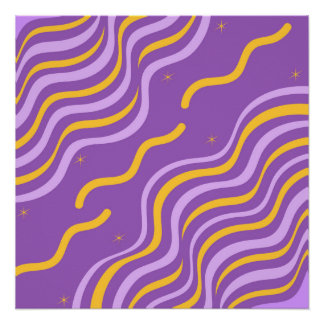 Groovy golvende streep paars geel Abstract Lente Perfect Poster