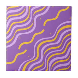 Groovy Golvende Streep Paars Geel Abstract Lente Tegeltje