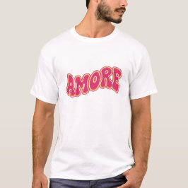 Groovy golvende tekst AMORE Retro 70s Valentijn T-shirt