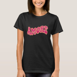 Groovy Golvende Tekst AMORE Retro 70s Valentijn T-shirt