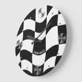 Groovy Golvende Zwart en Wit Geruit Grote Klok (Hoek)