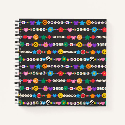 Groovy Good Vibes Love Smile Retro Beads Notitieboek (Voorkant)