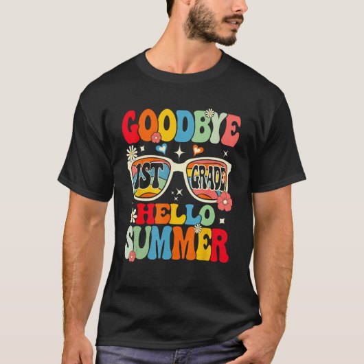 Groovy Goodbye 1st Grade Graduation Hello Summer K T-shirt (Voorkant)