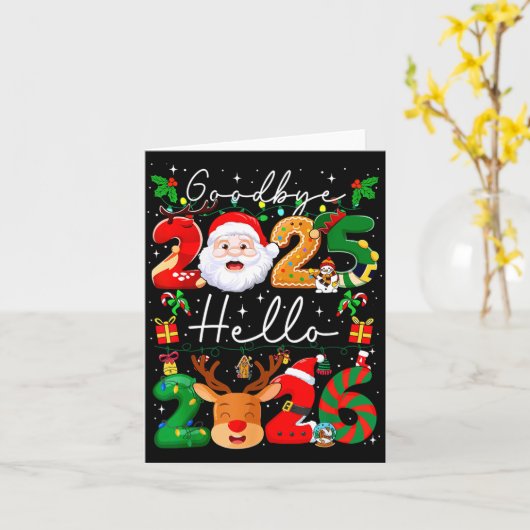 Groovy Goodbye 2025 Hello 2026 Happy New Years Eve Kaart (Gele Bloem)